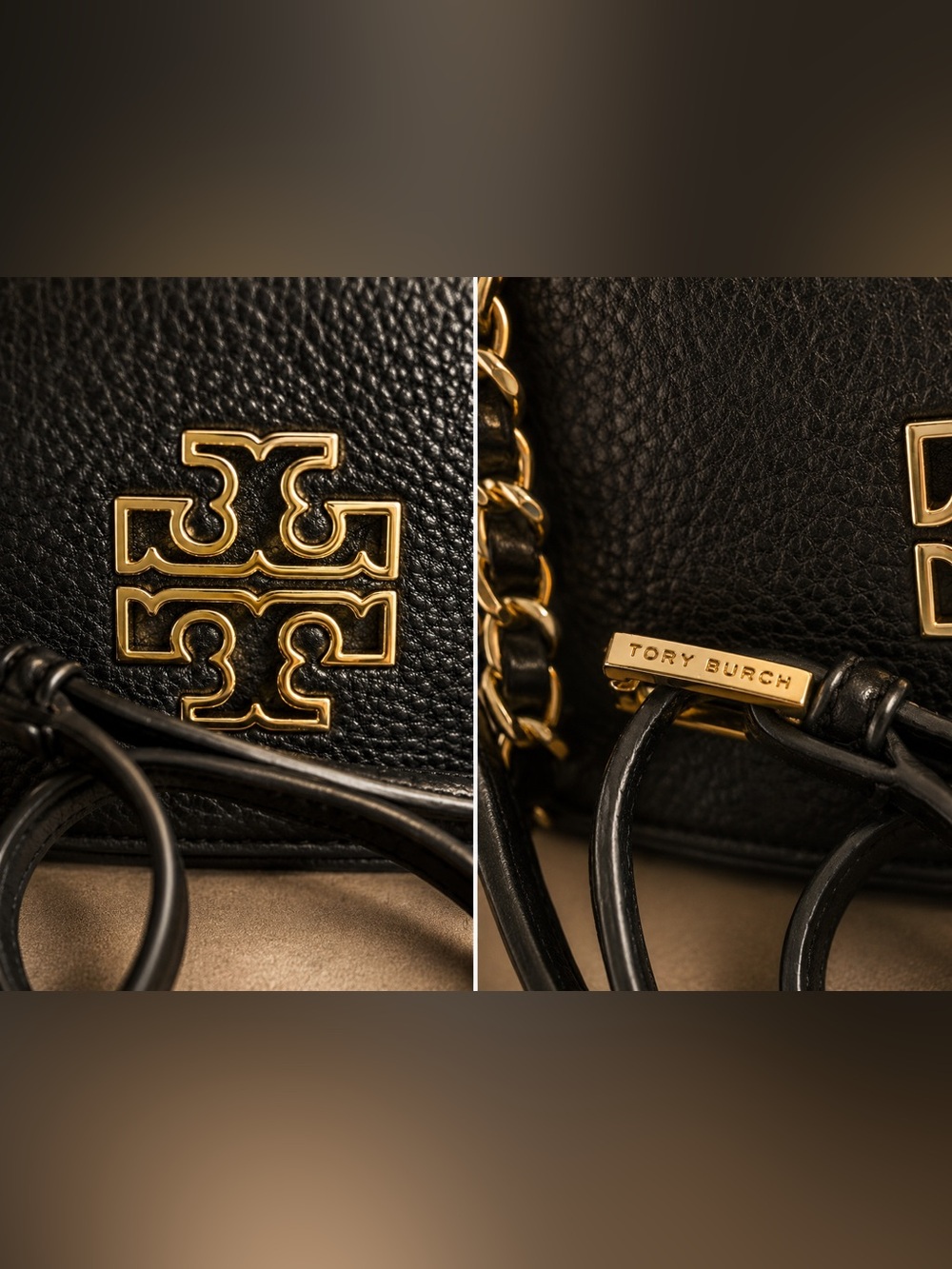 Tory Burch Black Leather Mini Crossbody with Gold Logo vintage - Picture 2 of 4